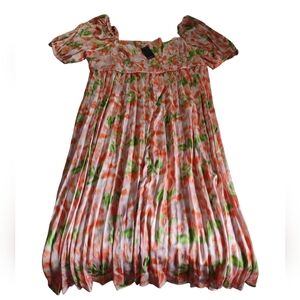 Eloquii Satin Square Neck Smocked Orange Green Maxi Dress Women's 26